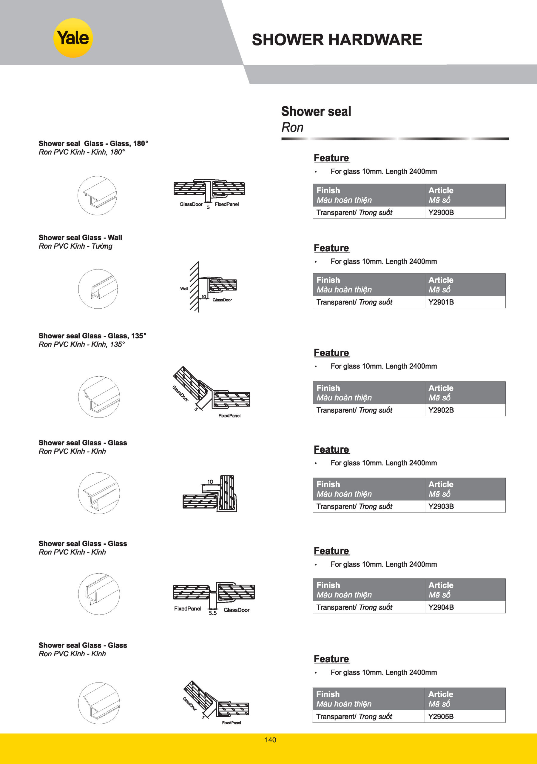Phụ kiện kính phòng tắm Yale catalogue yale 2025 Page 138 scaled