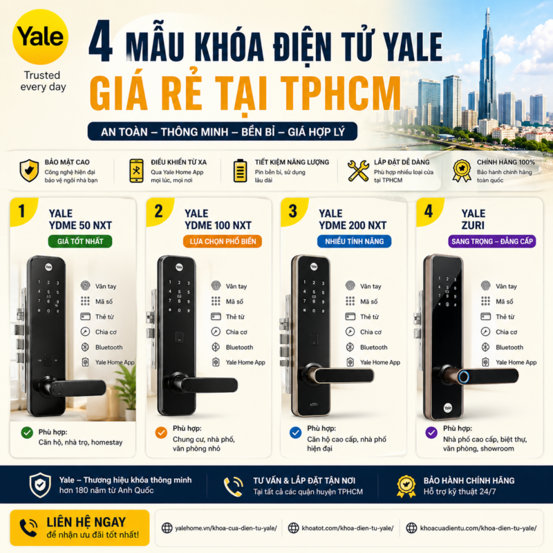 4 Mẫu Khóa Điện Tử Yale Giá Rẻ Tại TPHCM