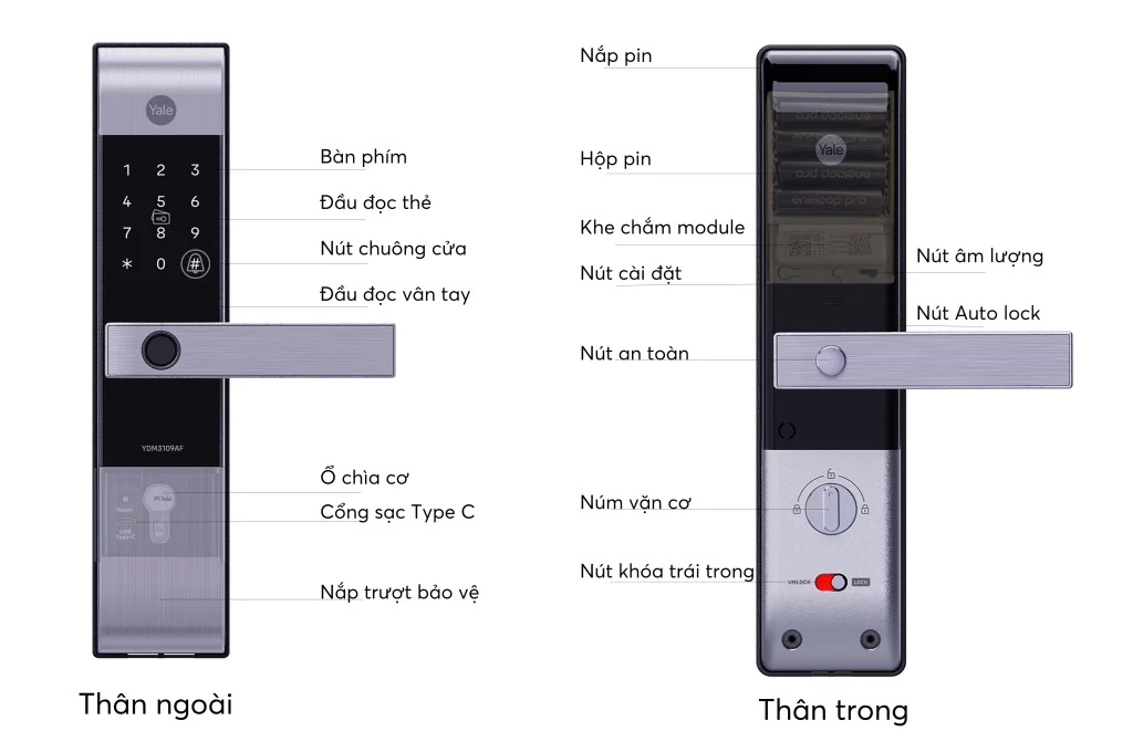 Yale YDM 3109AF MB YDM3109AF CG Cau tao khoa thong minh Yale YDM 3109AF SIL